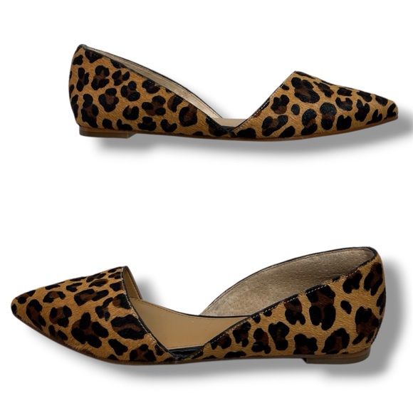 J. CREW Zoe D’Orsay Flats Sz 7 Calf Hair Leopard Print Pointed Toe Ballet Flat - Picture 1 of 9